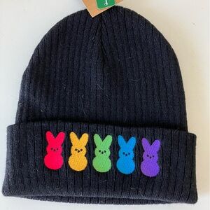 Black Knit Beanie with Colorful Peep Accents - Easter Ready! (NWT)